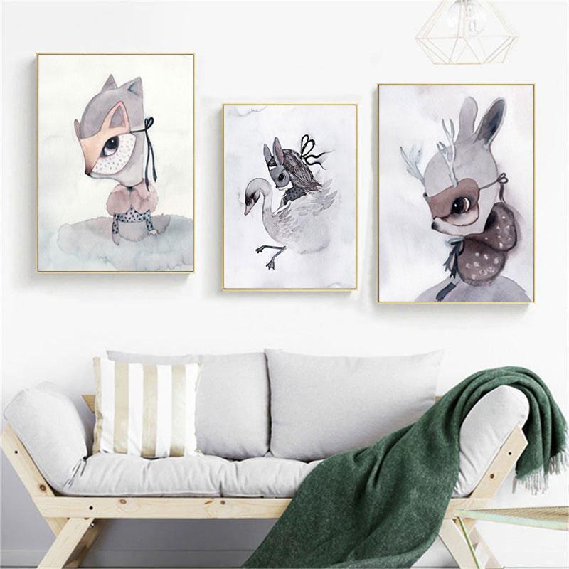 Современный скандинавский кролик для девочек, ангел, настенное искусство, мультяшная картина на холсте, спрей, цветной художественный постер, детские настенные фрески для детской комнаты