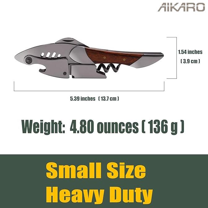 Штопор официанта, Открывалка для винных бутылок, Сверхпрочная нержавеющая сталь, Рукоятка из палисандра, Винный ключ в форме акулы, Подарок для официантов, барменов, сомелье