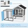 Multi-Equipped Rabbit Hutch Cage: Upper House with Ramp, Droppings Tray, Window + Outdoor Run