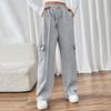 Women's Pant Casual Elasticated High Waist Patchwork Pocket Straight Leg Pants