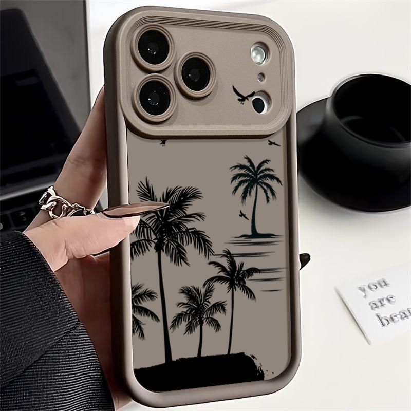 Креативный чехол с узором «Кокосовый закат» для iPhone 17 Pro Max 17e 16e Ударопрочный силиконовый мягкий бампер для iPhone 16 15 14 13 Pro Max 11
