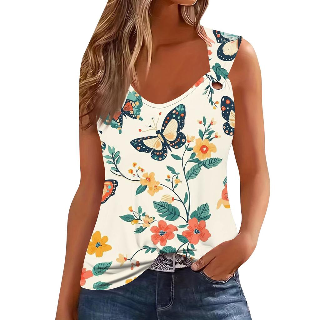 Женская майка с V-образным вырезом, базовая, с принтом, повседневная, струящаяся, без рукавов, с глубокими боковыми вырезами для женщин