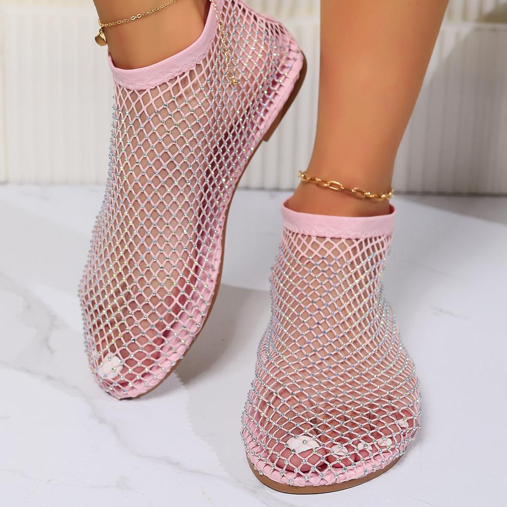 Beach Sandals Women's Fishnet Stockings Hollow Out Low Heel Flat Sandals Women