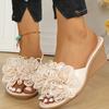 Fashion Chunky White Floral Wedges Sandals Women Summer 2025 Beach Vocation Slip On Open Toe Rome Shoes Woman High Heels Slippers 43