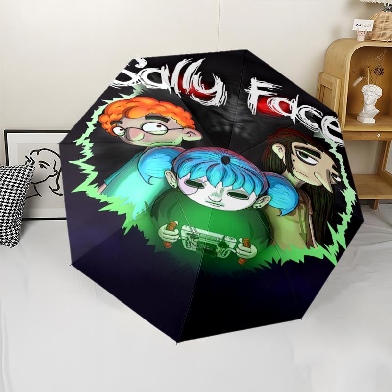 Автоматический зонт в стиле Sally Face, легкий и портативный, 8 спиц, идеально подходит для путешествий на свежем воздухе, на дни рождения, Рождество, в качестве подарков.