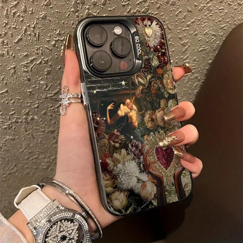 Ретро Чехол для телефона с коллажем "Любовь и Цветы" для Samsung S24 S25 Plus S23 FE S22 Ultra A06 A16 A26 A36 A56 A35 A55 A54 Матовый Чехол