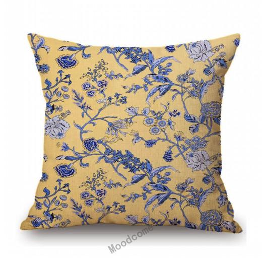 Navy Blue Delft Blue Toile De Jouy Pattern Design Royal Elegant Home Decorative Sofa Throw Pillowcase Cotton Linen Cushion Cover