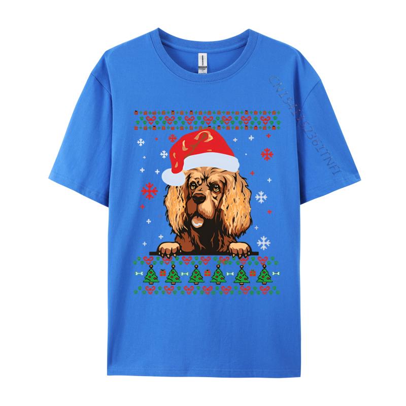 Wholesale American Cocker Spaniel Christmas Sa Tshirt Personalized Top Tshirts Cotton Blue And White Graphic T Shirts