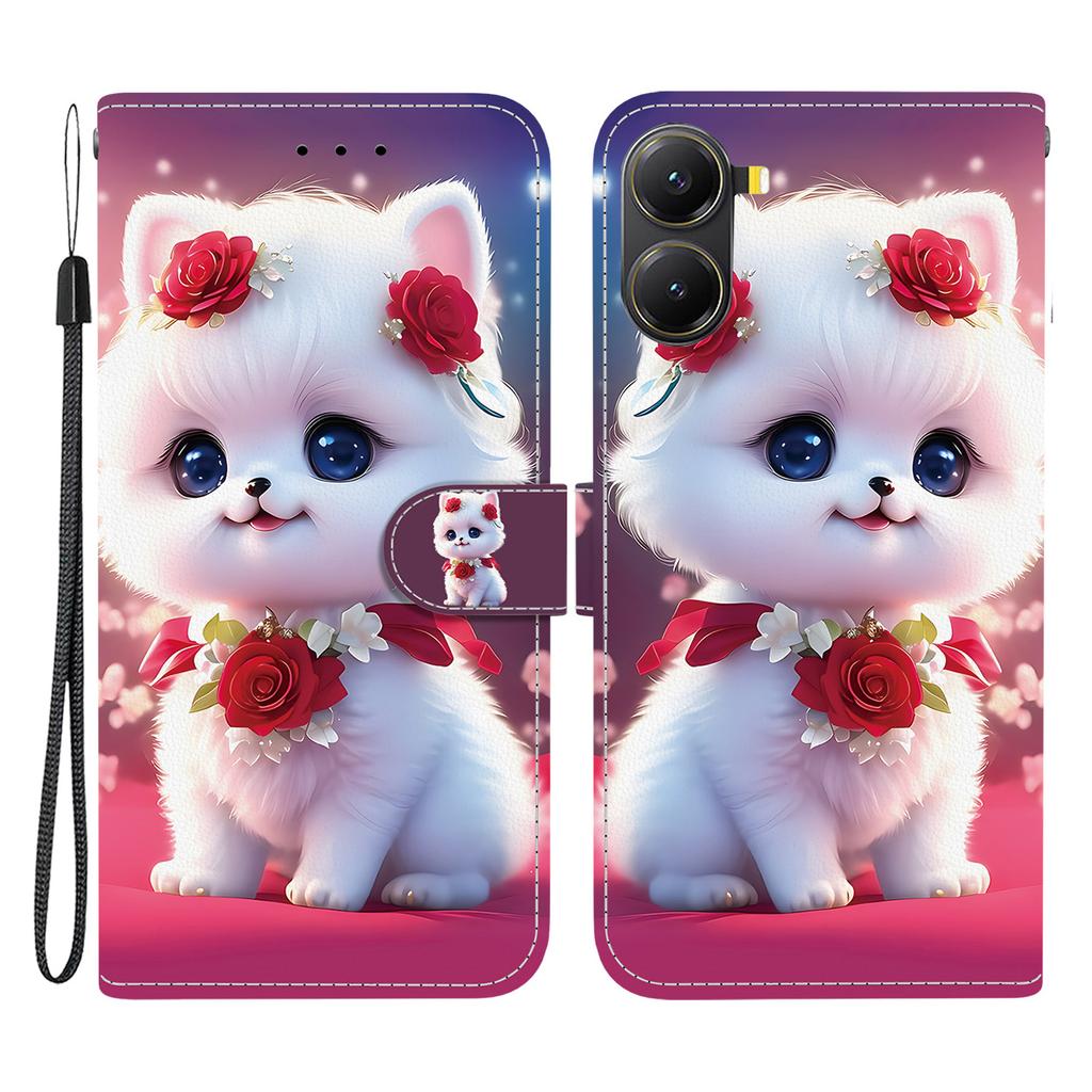 Кожаный чехол-подставка-кошелек с печатью узора для Xiaomi Redmi Turbo 4 5G/Poco X7 Pro 5G с ремешком на запястье