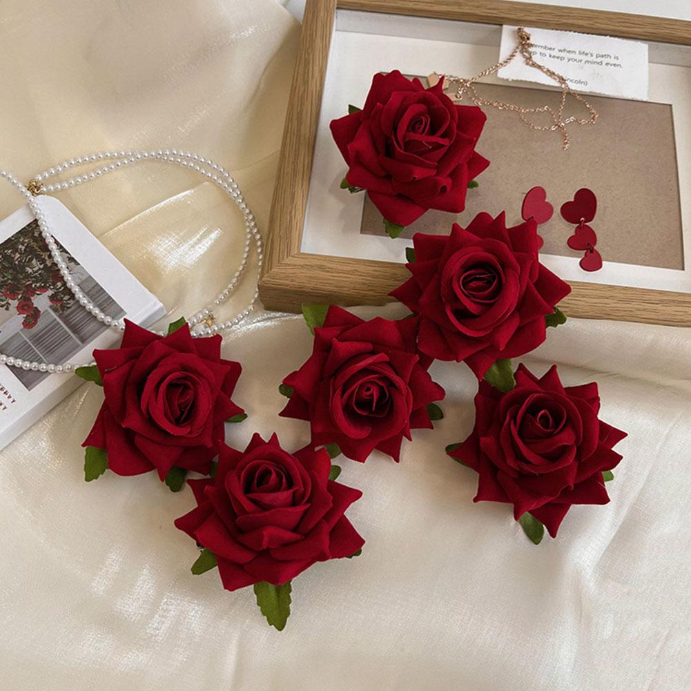 1pcs Retro Red Pink Rose Flower Hairpi Duckbill Clip Flower Brooch Women Hair Accessories Fashion Hair Clips Photo Props