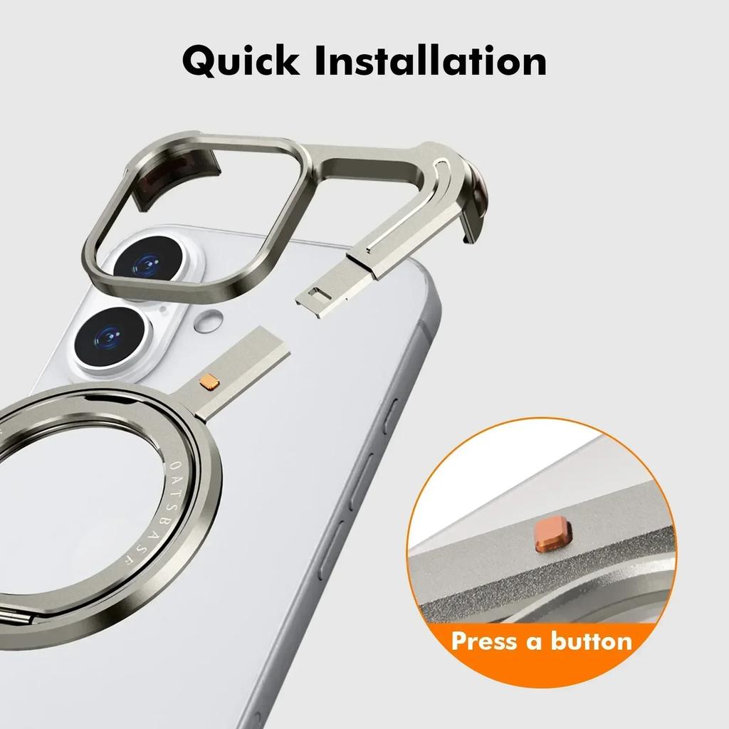 Oatsbasf Металлический чехол Z-образной формы для iPhone 16 15 14 Pro Max с подставкой, вращающейся на 360°, Magsafe, Минималистичный безрамочный защитный чехол