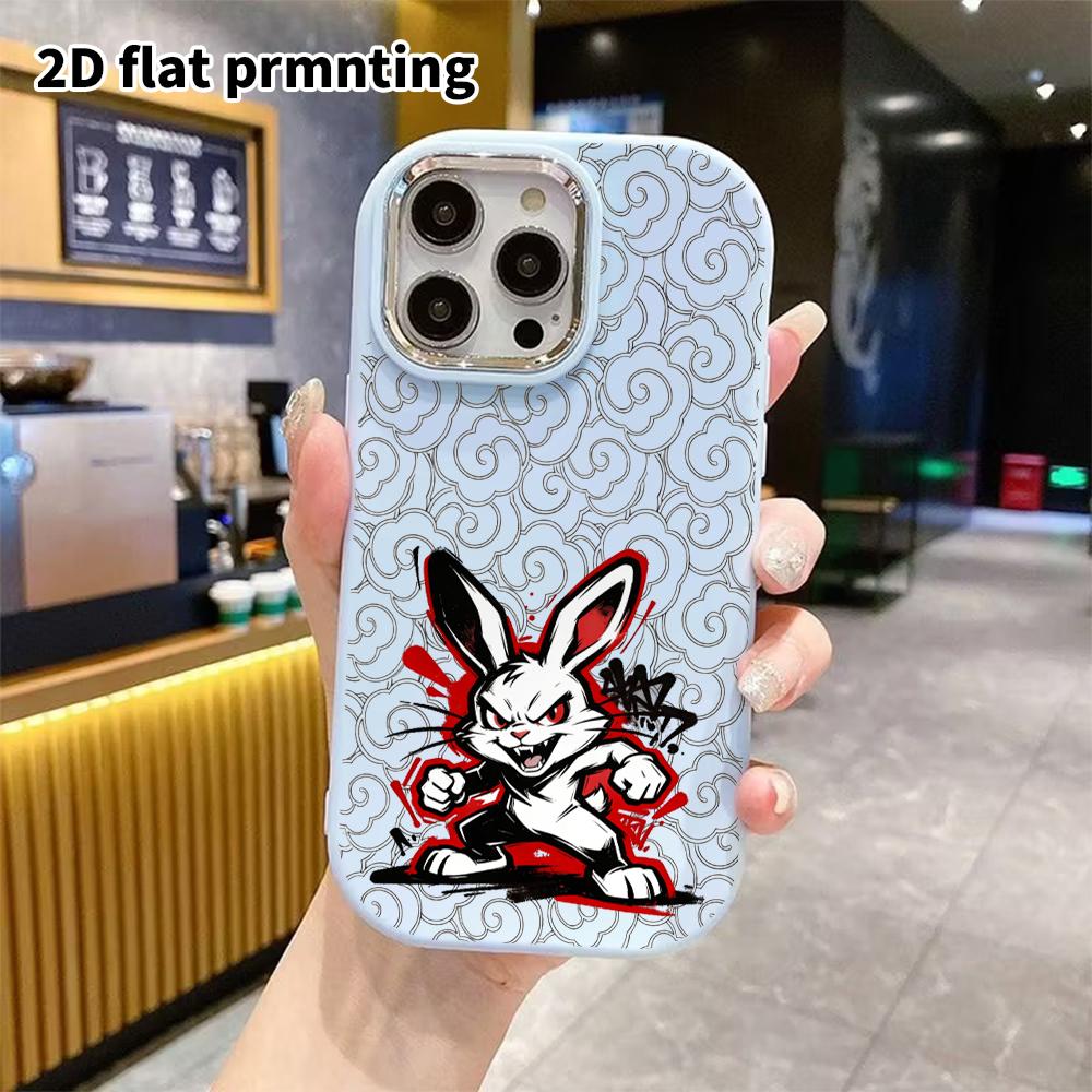 Phone Case: 2D flat design suitable for iPhone 18 17 16 15 14 13 Pro protective case, couple style, Crazy Cool Bunny, Christmas and Halloween gifts