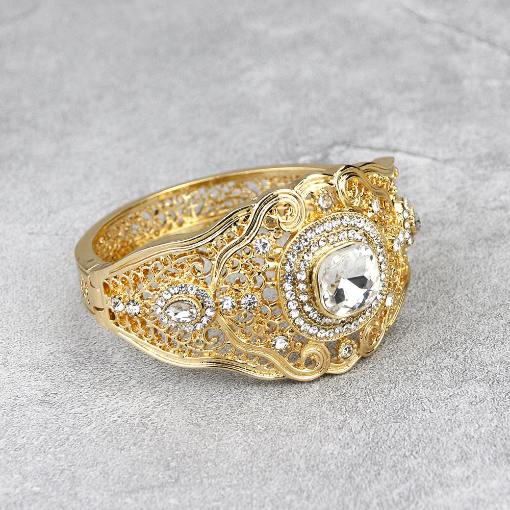 Шикарный женский браслет золотого цвета с цветком, браслет с кристаллами для невесты, свадебный ювелирный подарок