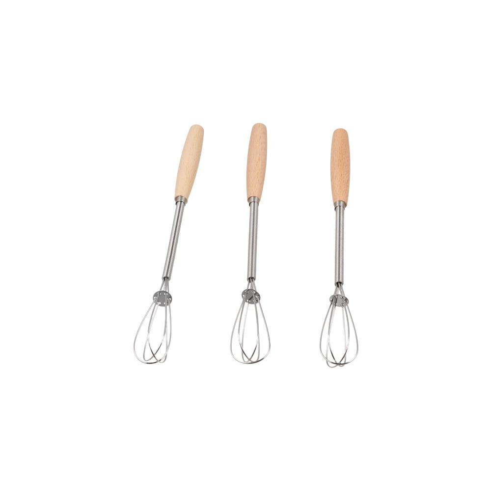 Useful Mini Egg Whisk Wooden Handle Manual Egg Beater Stainless Steel Egg Beater Cooking