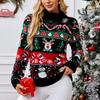 Женская мода Красный Санта-Клаус с длинным рукавом и круглым вырезом Рождественский свитер