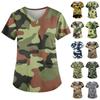 Women's Fashion V-Neck Casual Camouflage Printed Tops With Pockets Workwear