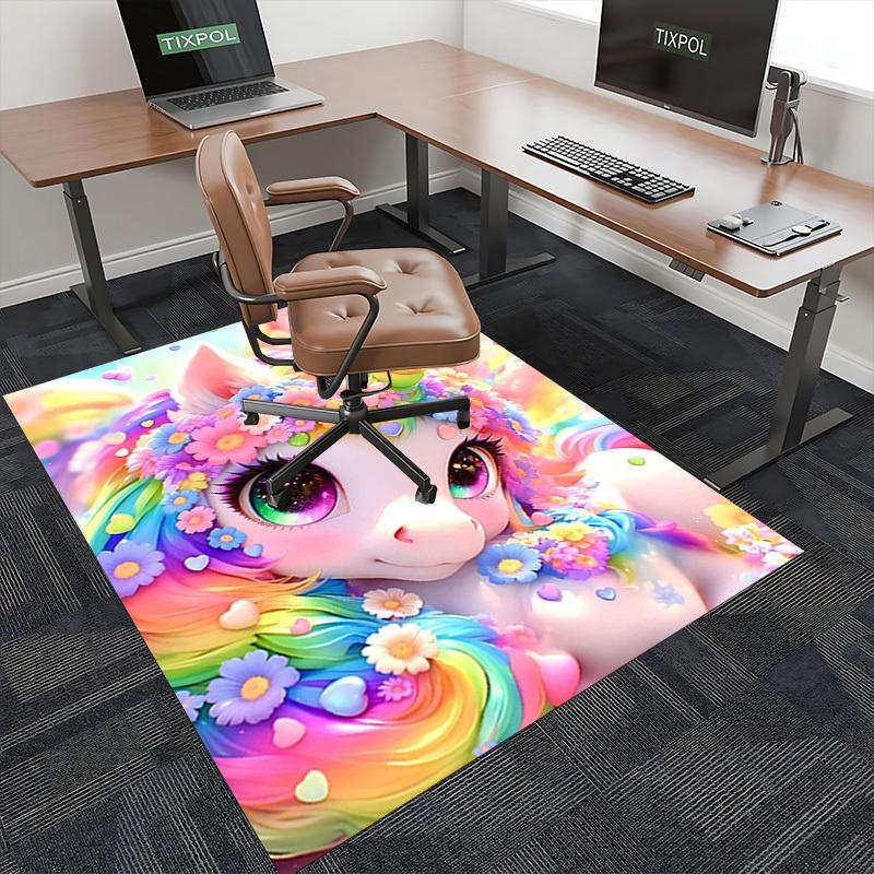 1pc Rainbow Unicorn Office Chair Mat - Anime Cartoon Design, Non-Slip Carpet for Home Decor, Suitable for All Seasons.H070