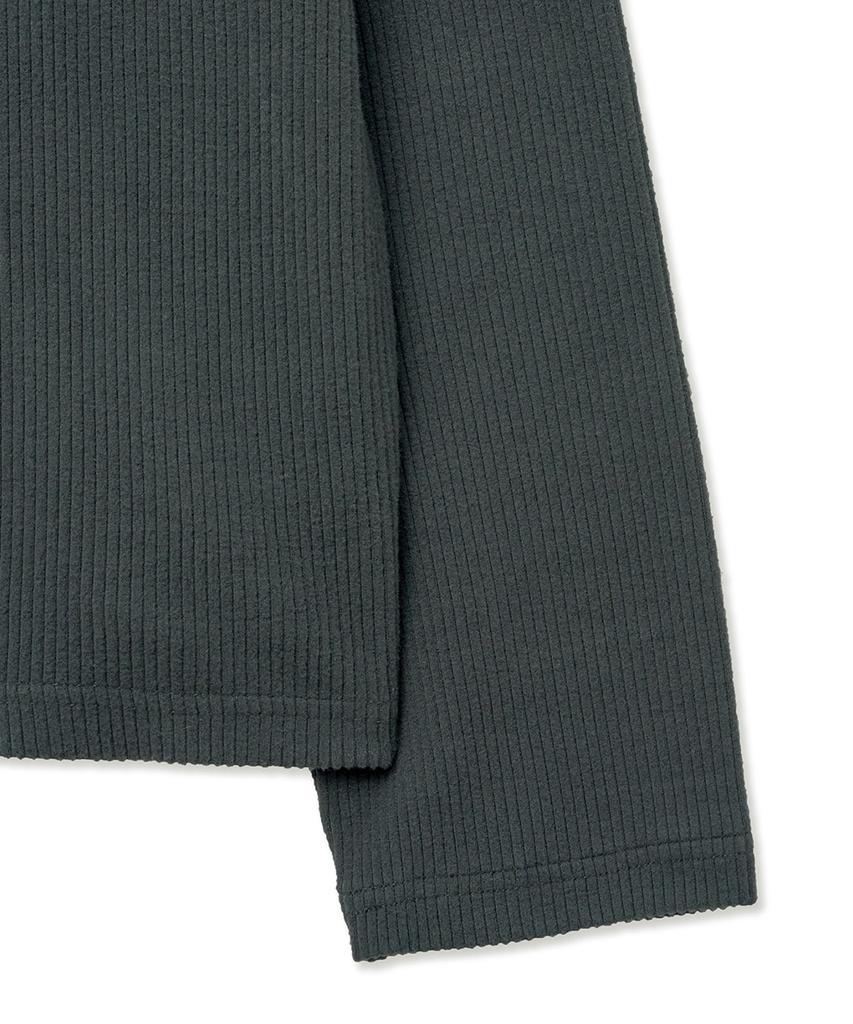NOIRER Ribbed Henley Neck Long Sleeve T-Shirt (Dark Grey)