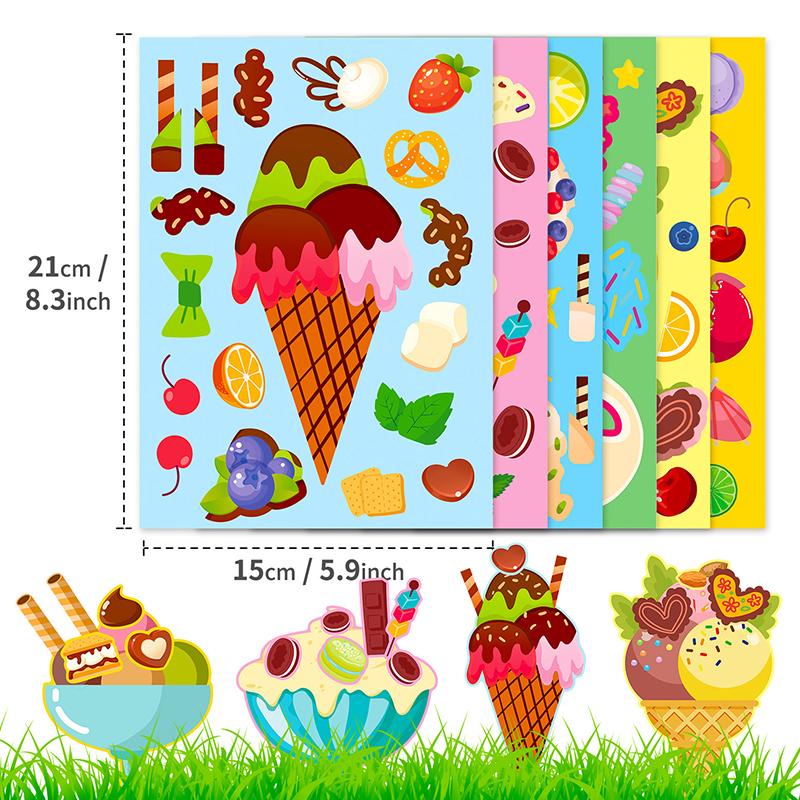 6Sheets Mix Ice Cream Style Puzzle Stickers Make A Face Stickers Cute DIY Assemble Sticker School Rewards Favors Stationery ZYF