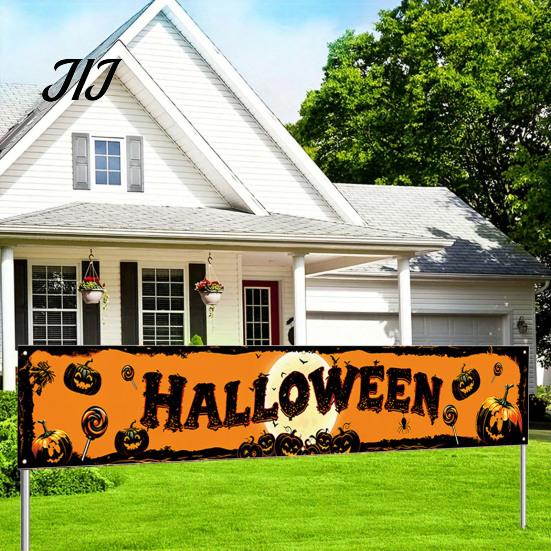 Halloween Courtyard Decorations Fence Banner, 118 x 20 Inch Large Yard Sign Banner Flag, Scary Weather Resistant Party Banners Backdrop Hanging
