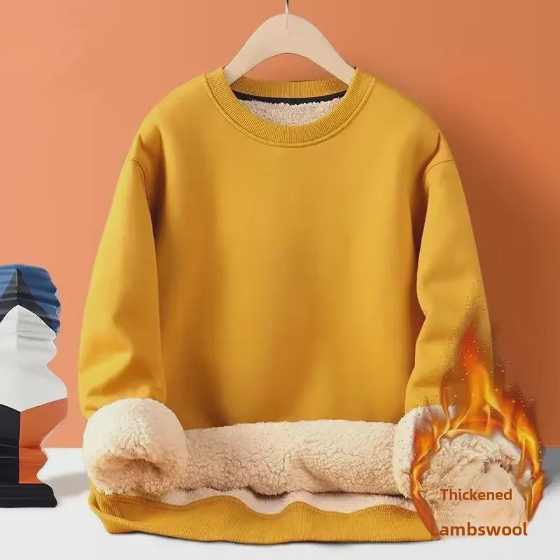 2023 Осень/Зима Мужская толстовка с длинными рукавами и бархатом - Повседневный топ с круглым вырезом