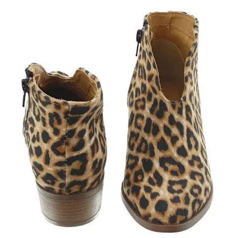 Plus Size New Ladies Leopard Print Thick Heel Women Boots Fashion Thick Sole Warm Ankle Boots Retro Botas Femininas 2023