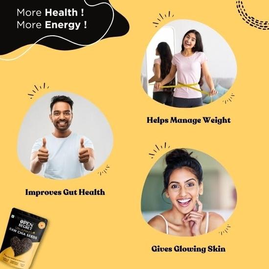 Open Secret Премиальные семена чиа | 500 г | Семена чиа органические, сырые, собранные вручную семена чиа для еды, полезные перекусы, богатые белком (Пакет из 1)