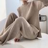 Side Slit Knitted Sweater Women Musilm Sets Warm Trousers Wide-leg Pants Two-piece Suit Elegant Femme Modest Islamic Clothing
