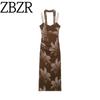 Zbzr Spring New Women Clothes Western Style Print Silk Net Scarf Midi Dress 8220112 121