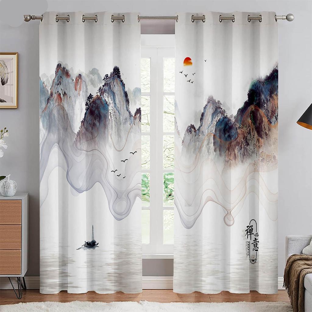 2 шт. Китайские занавески с изображением цветущей сливы, напечатанные на холсте, для спальни, гостиной, с люверсами сверху, можно заказать по индивидуальному размеру