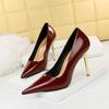 European and American Fashion Simple Metal Heel Super High Heel Shallow Mouth Pointed Bright Lacquer High Heel Shoes Women's Single Shoes 10CM