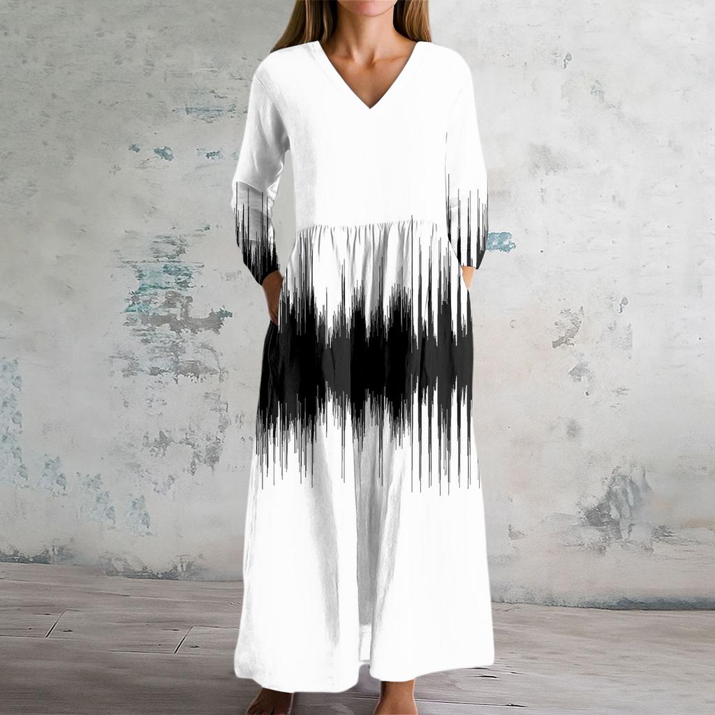 Women's Fashion Dress Spring V-neck Long Sleeve Dress