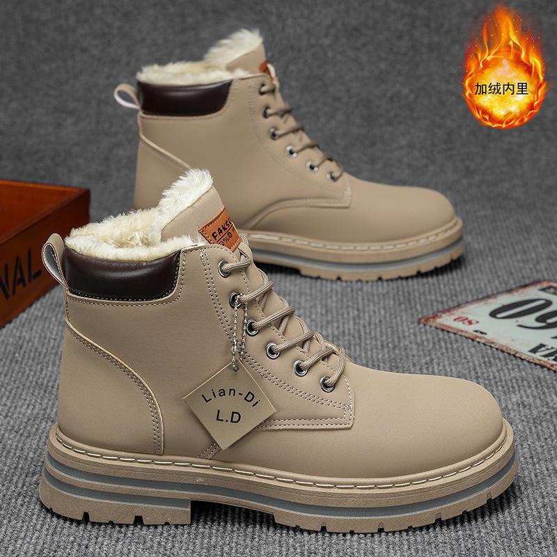 2024 зимняя новая мужская обувь теплые ботинки Martin с набивным рисунком утолщенные кожаные ботинки повседневные универсальные туфли на платформе из хлопка