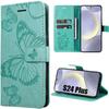 Case for Samsung Galaxy S24 Plus - BOOLING - Shockproof PU Leather with Butterfly Pattern - Green