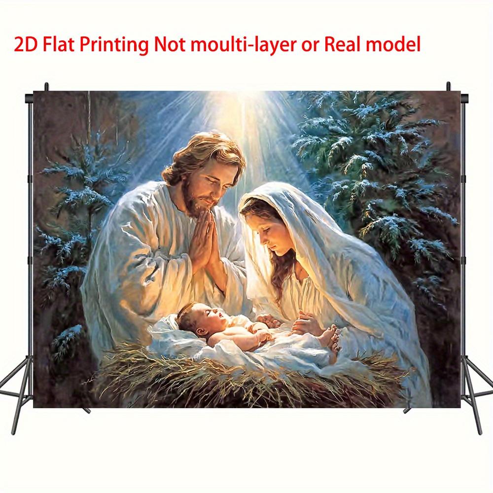2D flat 1pc Christmas door decorative banner, made of polyester, bright star Jesus Nativity photography background