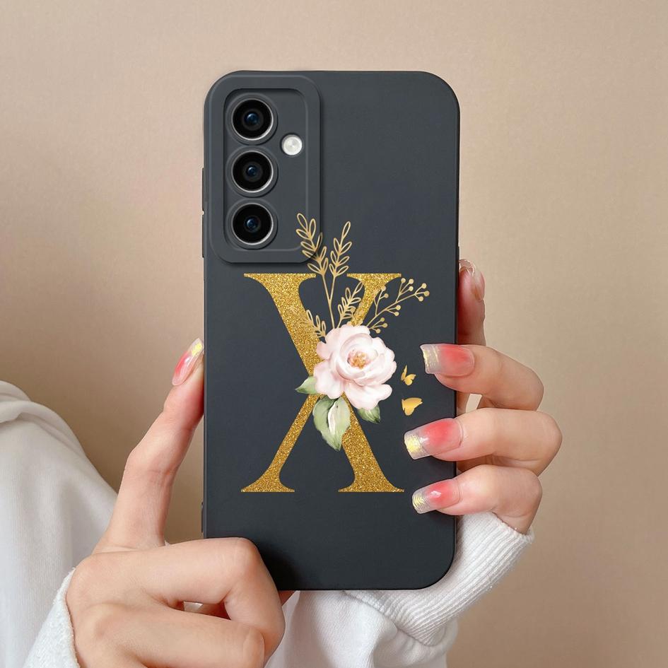 For Samsung Galaxy A35 F15 S24+ A15 S24 Ultra M15 A55 Back Cover Popular Flower Letters Cases Screen Protector Anti Drop Luxury Phone Bags For Samsung