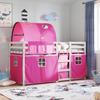 VidaXL Bunk Bed with Pink Curtains 90x200 Cm Solid Pine Wood, Bed, Bed Frame, Low Bunk Bed, Bedroom Furniture To 3284023