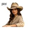 Elegant Fedora for Daily Use Unisex Western Cowboy Hat, Wool Felt Hat with Faux Leather Outdoor Travel Band, Retro Wide Brim Cowgirl Men Women Fashion
