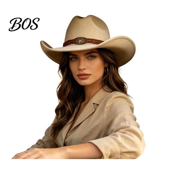 Elegant Fedora for Daily Use Unisex Western Cowboy Hat, Wool Felt Hat with Faux Leather Outdoor Travel Band, Retro Wide Brim Cowgirl Men Women Fashion