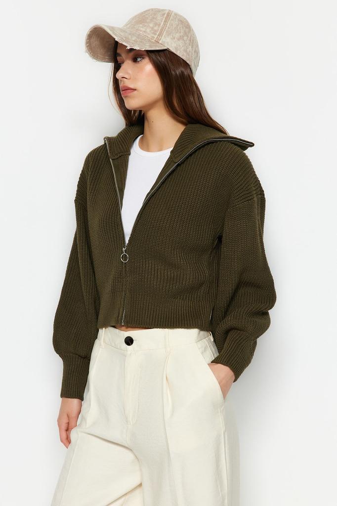 Женский элегантный кардиган, черный укороченный трикотажный кардиган на молнии