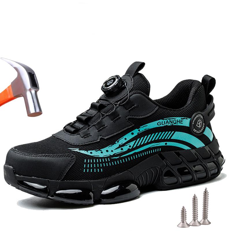 Защитная обувь для мужчин и женщин, рабочая обувь со стальным носком, легкие защитные кроссовки с вращающейся кнопкой и защитой от ударов, рабочие защитные ботинки