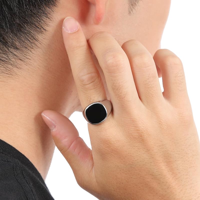 [сакуто] кольцо мужское кольцо печатка простое серебряное черное мужское годовщина подарок на день рождения (24)