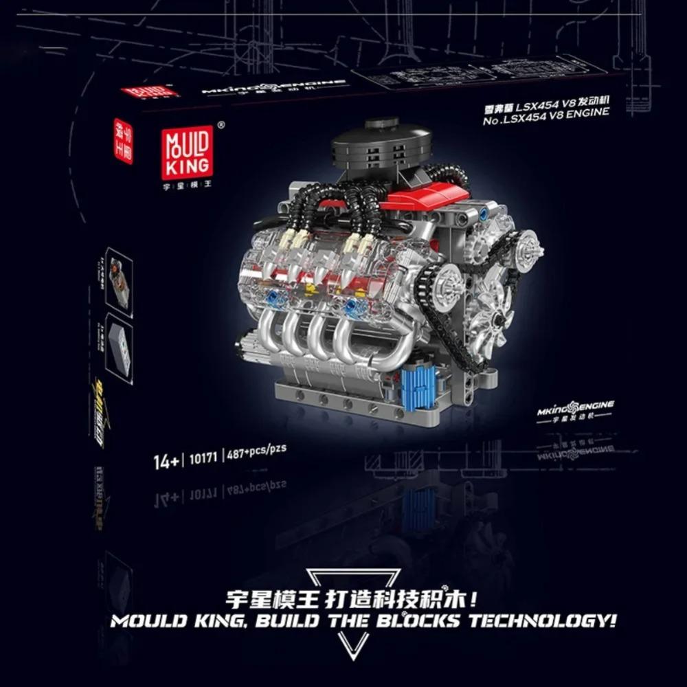 Mould King V8 Engine 10171 LSX454 Motorized Simulation Model Electrically Drive Building Blocks Technical Car Parts Toys Gift