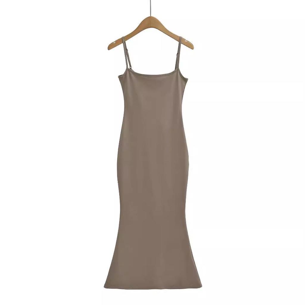 Платье-рыбий хвост с жидким покрытием и подтяжками - лето 2024 г., облегающие и эластичные бедра, стиль американской горячей девушки