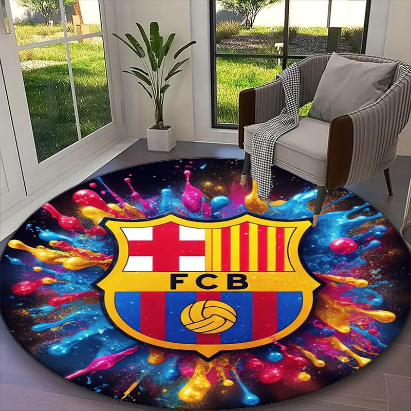 1pc Barcelona FC Rug, Comfortable Printed Home Round Carpet, Cozy Office Chair Rug