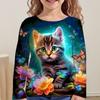 Children's Cartoon Cat Print Colorful Cute T-shirts Boys Long Sleeved Fashionable Soft Comfortable Top