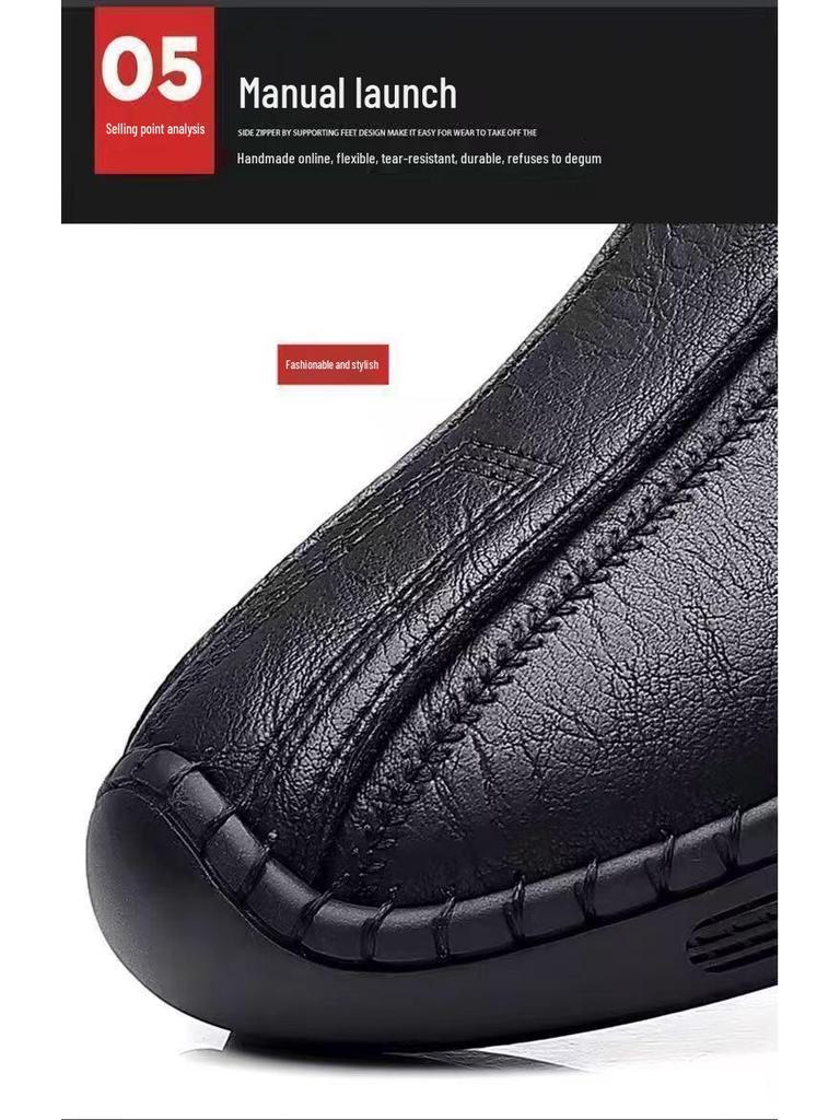 Мужские кожаные слипоны - на бархатной подкладке, теплые, универсальные, в корейском стиле для осени и зимы