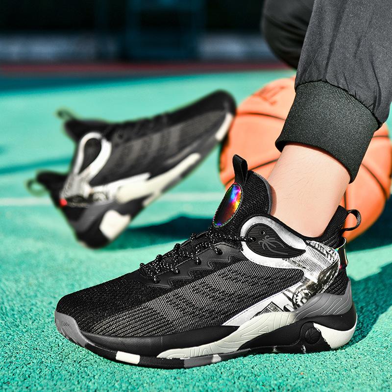 Flying Woven Men's Shoes Spring New Mesh Breathable Youth Basketball Large Size Sports Shoes Venom Casual High-top Sneakers