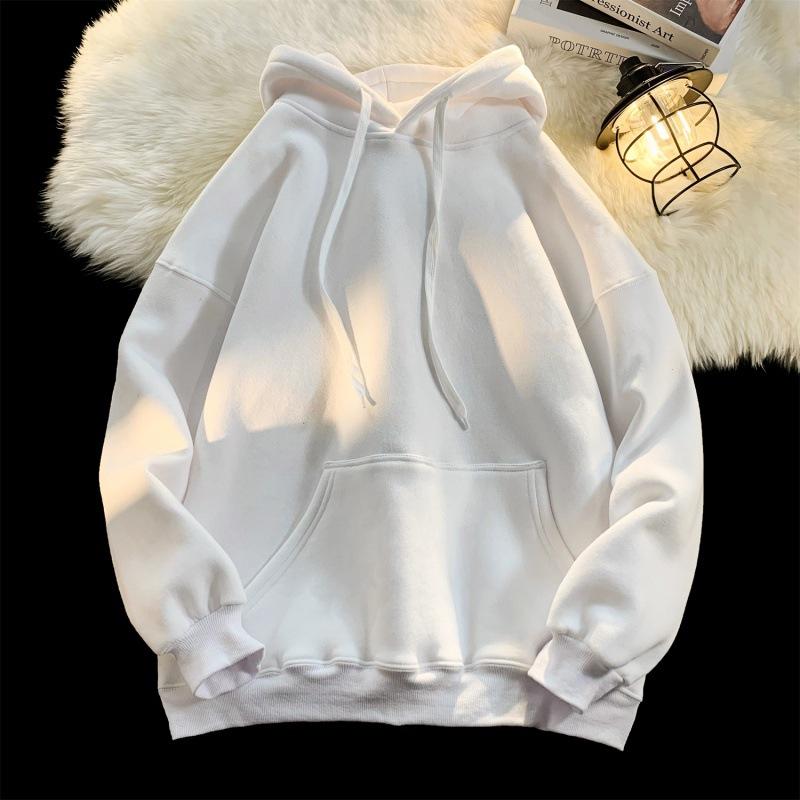 Мужские повседневные свободные толстовки из флиса, однотонные хлопковые свитера с капюшоном, толстовки унисекс с капюшоном, зимняя толстовка