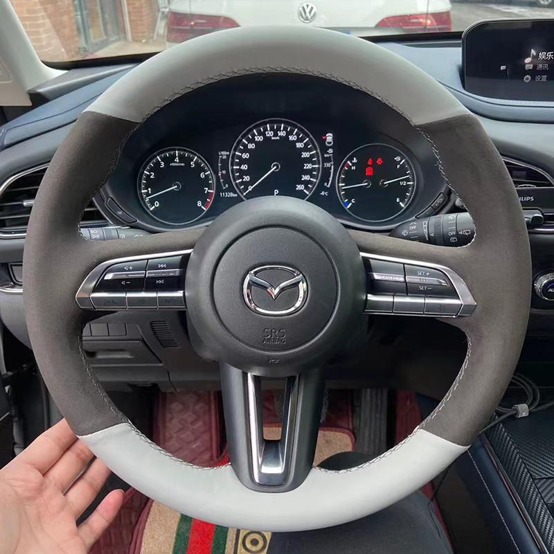 Для Mazda CX-30 CX30 Mazda 3 Axela Ручная прошивка замшевая противоскользящая оплетка на руль автомобиля